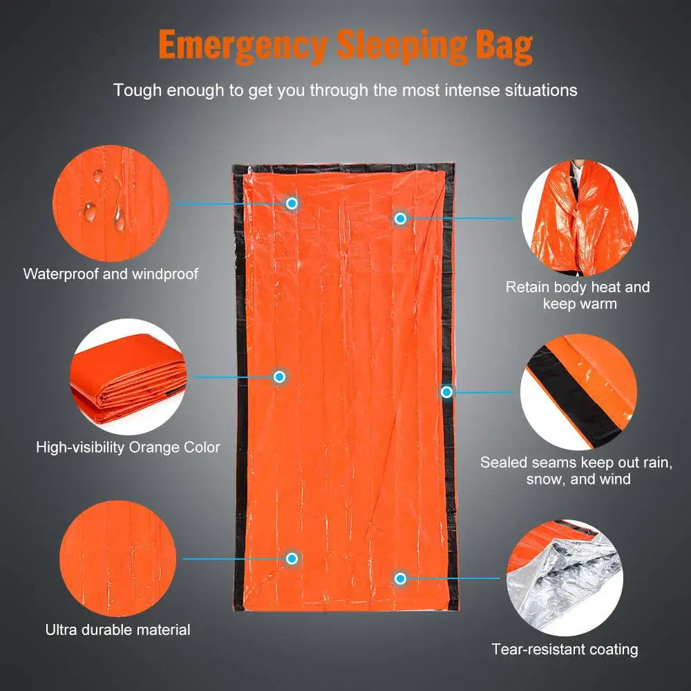 Outdoor Emergency Survival Sleeping Bag Thermal Blanket Mylar Waterproof Reusable Sack Portable Camping Hiking Emergency Gear