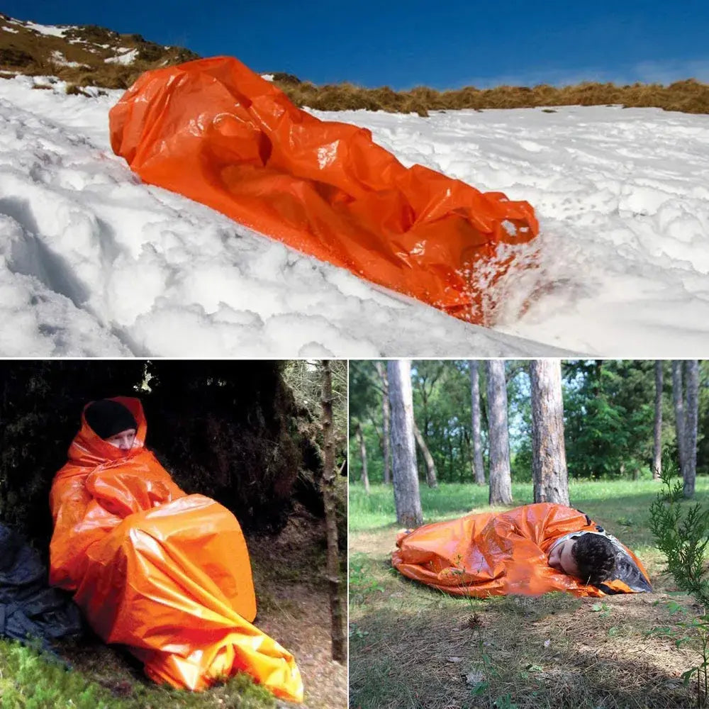 Outdoor Emergency Survival Sleeping Bag Thermal Blanket Mylar Waterproof Reusable Sack Portable Camping Hiking Emergency Gear